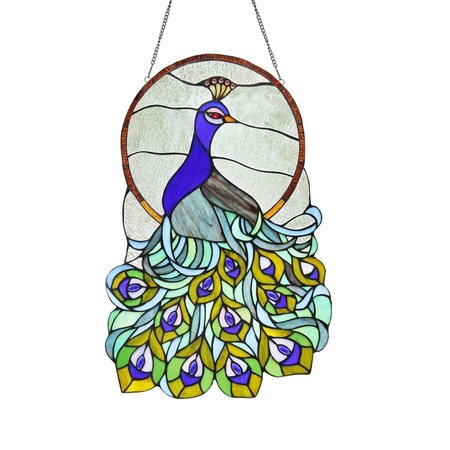 LIGHTNING Lillibeth Tiffany-Glass Peacock Window Panel 24 in. CH3P010BP24-GPN